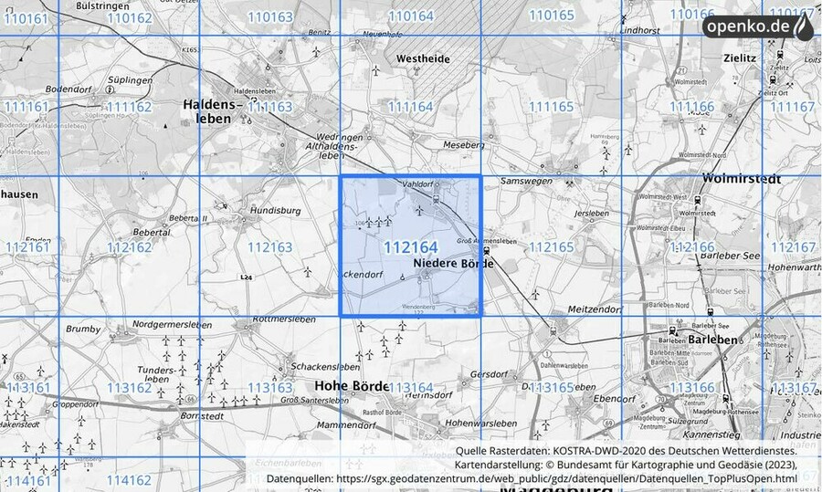 Übersichtskarte des KOSTRA-DWD-2020-Rasterfeldes Nr. 112164