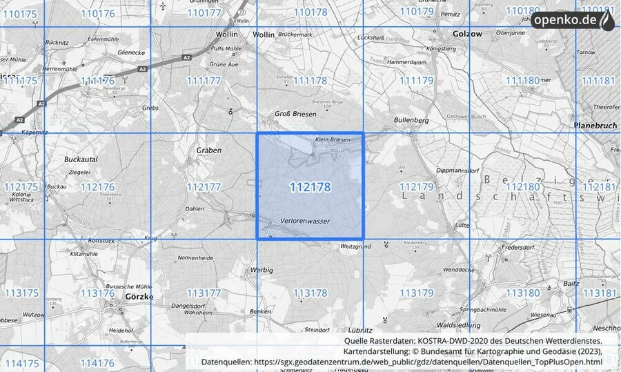 Übersichtskarte des KOSTRA-DWD-2020-Rasterfeldes Nr. 112178