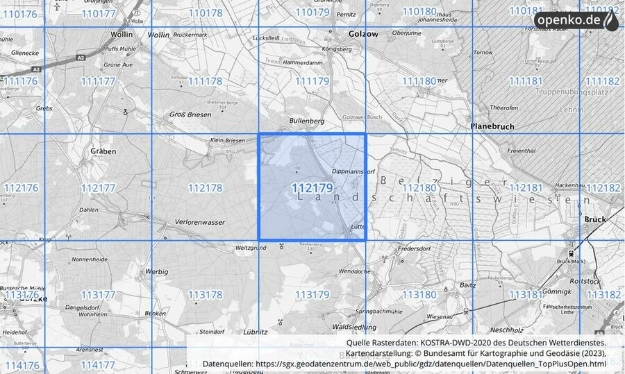 Übersichtskarte des KOSTRA-DWD-2020-Rasterfeldes Nr. 112179