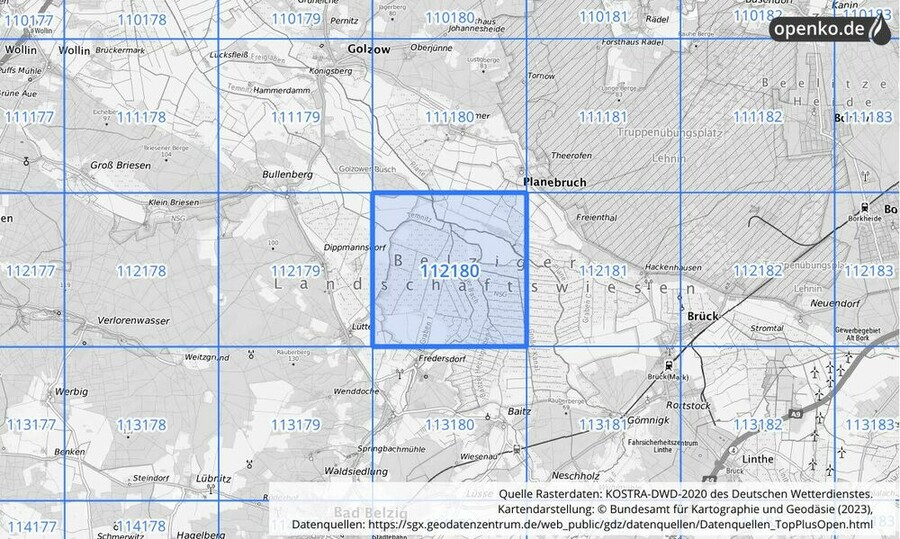 Übersichtskarte des KOSTRA-DWD-2020-Rasterfeldes Nr. 112180