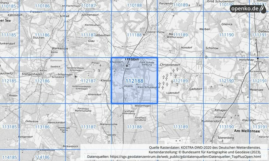 Übersichtskarte des KOSTRA-DWD-2020-Rasterfeldes Nr. 112188