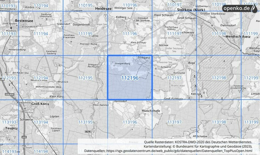 Übersichtskarte des KOSTRA-DWD-2020-Rasterfeldes Nr. 112196