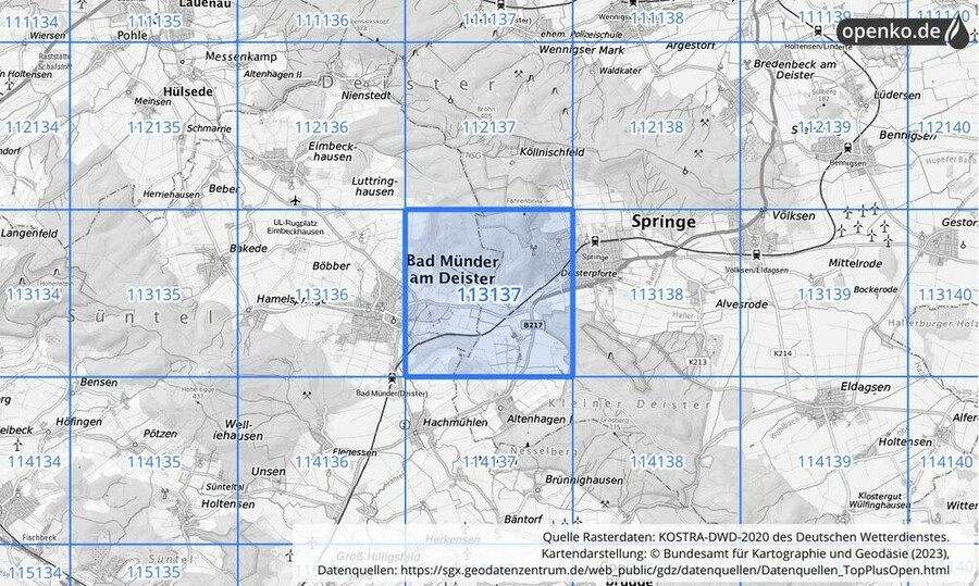 Übersichtskarte des KOSTRA-DWD-2020-Rasterfeldes Nr. 113137