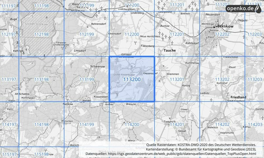 Übersichtskarte des KOSTRA-DWD-2020-Rasterfeldes Nr. 113200