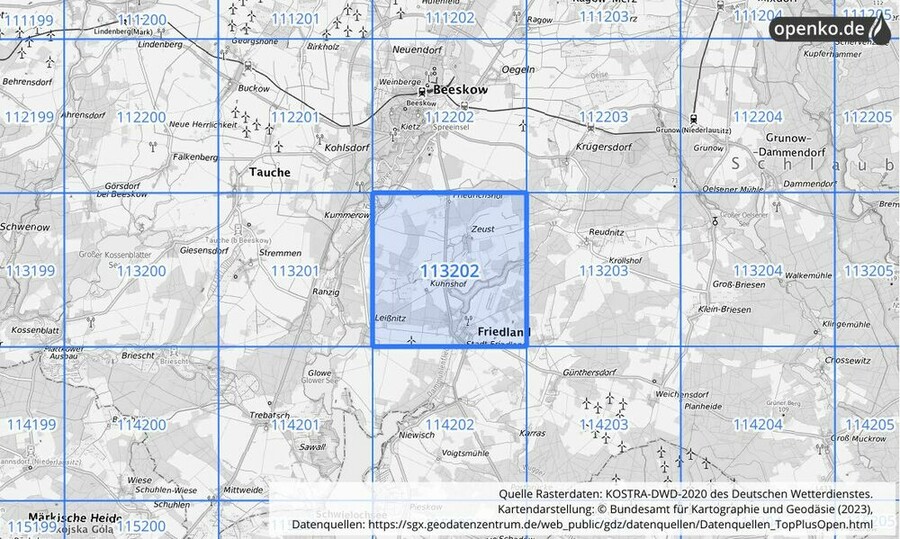 Übersichtskarte des KOSTRA-DWD-2020-Rasterfeldes Nr. 113202