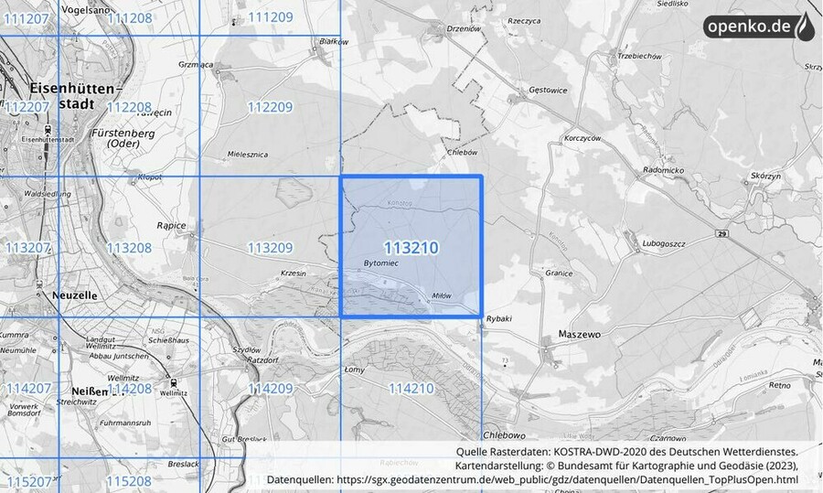 Übersichtskarte des KOSTRA-DWD-2020-Rasterfeldes Nr. 113210