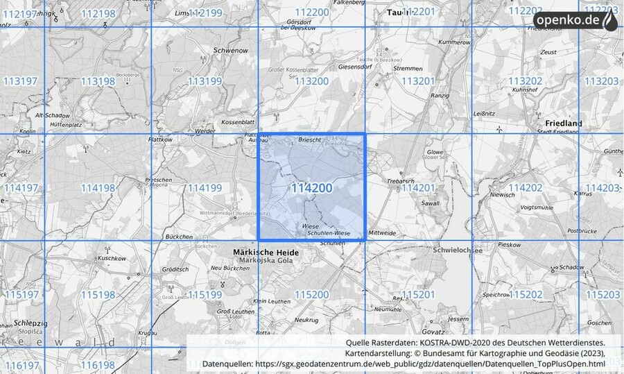 Übersichtskarte des KOSTRA-DWD-2020-Rasterfeldes Nr. 114200