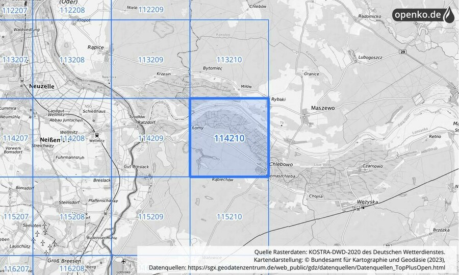 Übersichtskarte des KOSTRA-DWD-2020-Rasterfeldes Nr. 114210