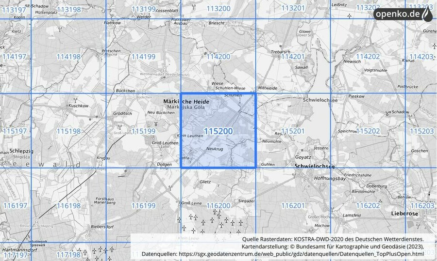 Übersichtskarte des KOSTRA-DWD-2020-Rasterfeldes Nr. 115200