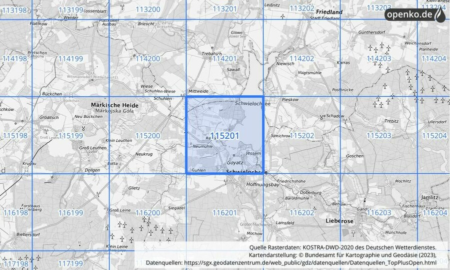 Übersichtskarte des KOSTRA-DWD-2020-Rasterfeldes Nr. 115201