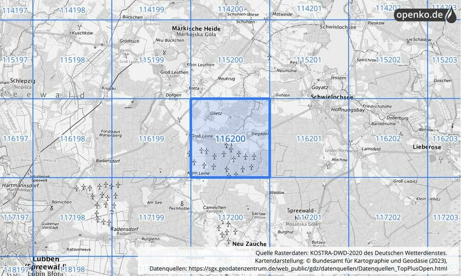 Übersichtskarte des KOSTRA-DWD-2020-Rasterfeldes Nr. 116200