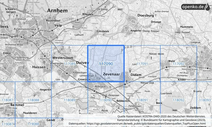 Übersichtskarte des KOSTRA-DWD-2020-Rasterfeldes Nr. 117090