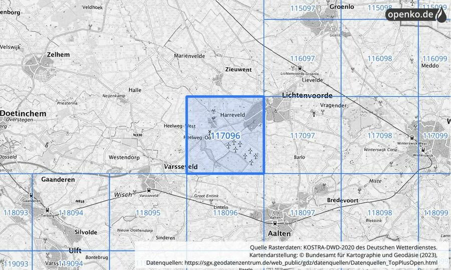 Übersichtskarte des KOSTRA-DWD-2020-Rasterfeldes Nr. 117096