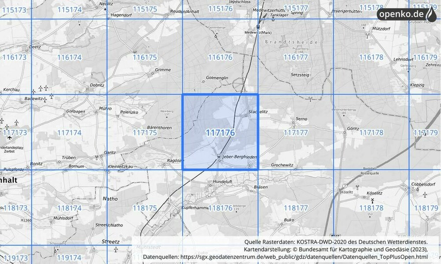 Übersichtskarte des KOSTRA-DWD-2020-Rasterfeldes Nr. 117176