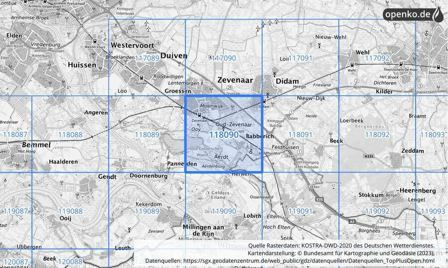 Übersichtskarte des KOSTRA-DWD-2020-Rasterfeldes Nr. 118090