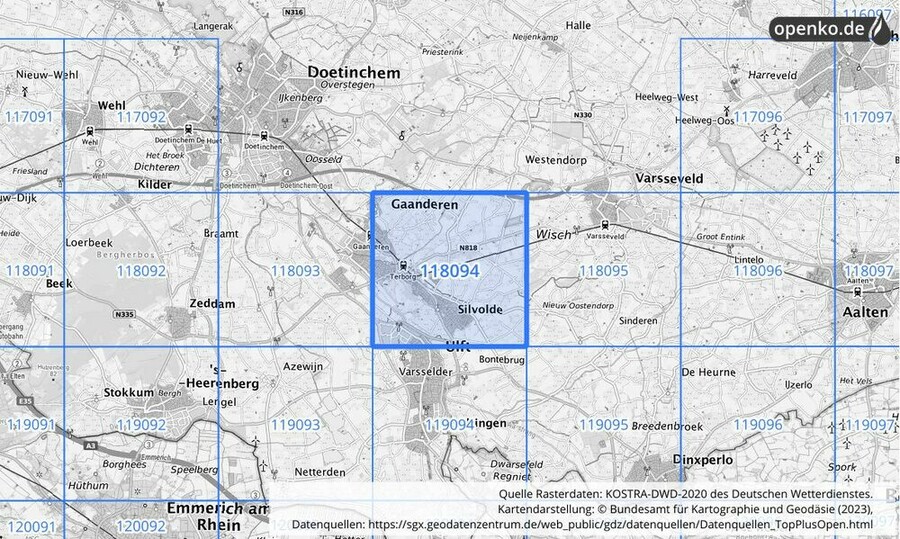 Übersichtskarte des KOSTRA-DWD-2020-Rasterfeldes Nr. 118094