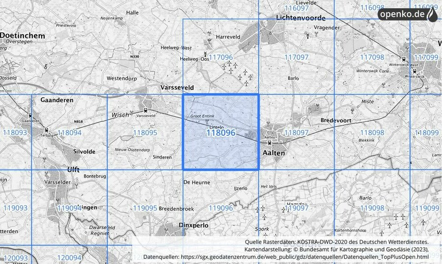 Übersichtskarte des KOSTRA-DWD-2020-Rasterfeldes Nr. 118096