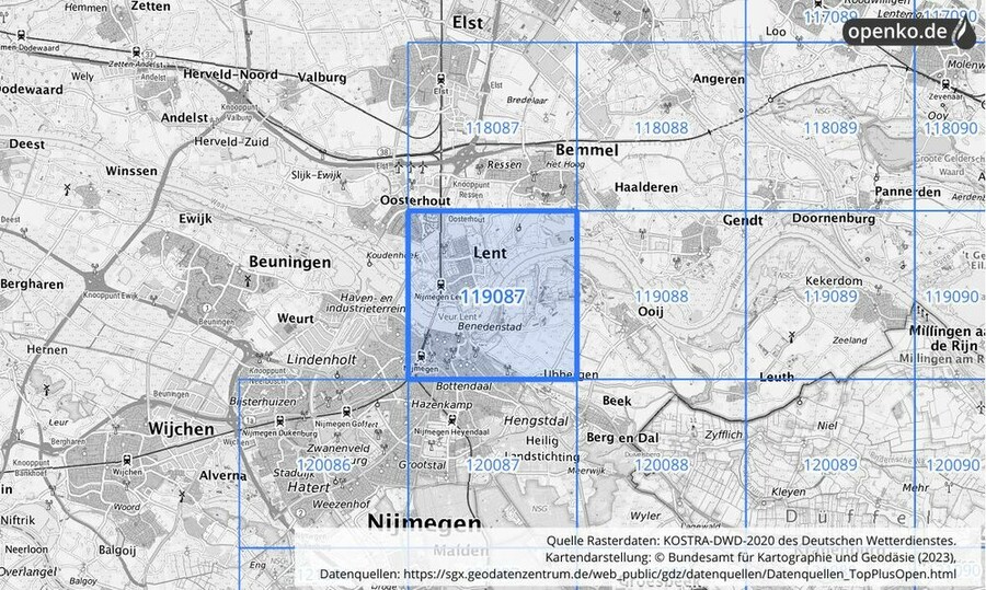 Übersichtskarte des KOSTRA-DWD-2020-Rasterfeldes Nr. 119087