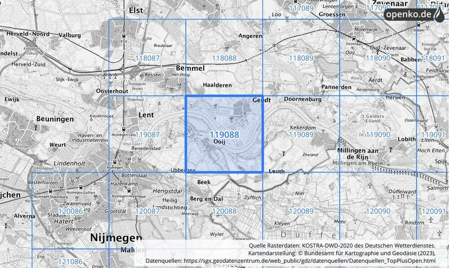 Übersichtskarte des KOSTRA-DWD-2020-Rasterfeldes Nr. 119088