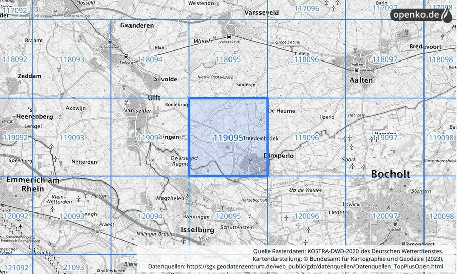 Übersichtskarte des KOSTRA-DWD-2020-Rasterfeldes Nr. 119095