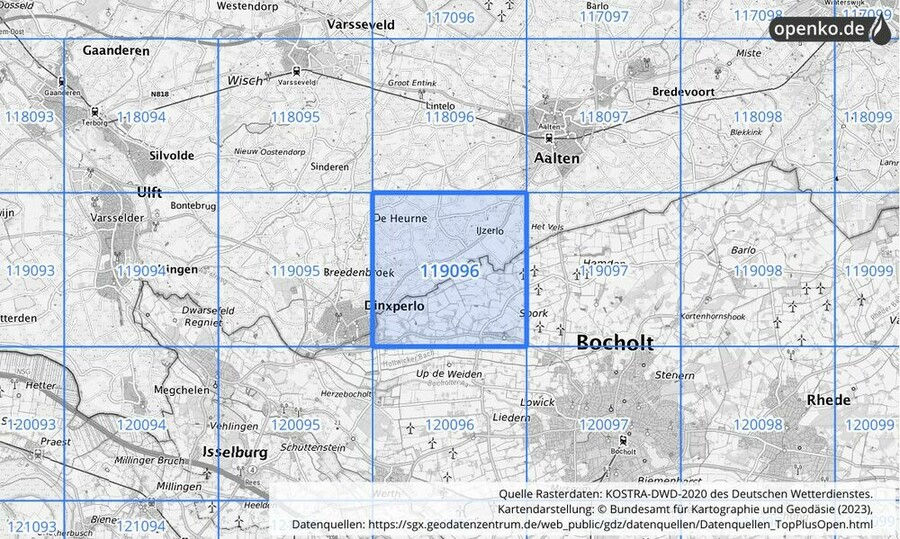 Übersichtskarte des KOSTRA-DWD-2020-Rasterfeldes Nr. 119096