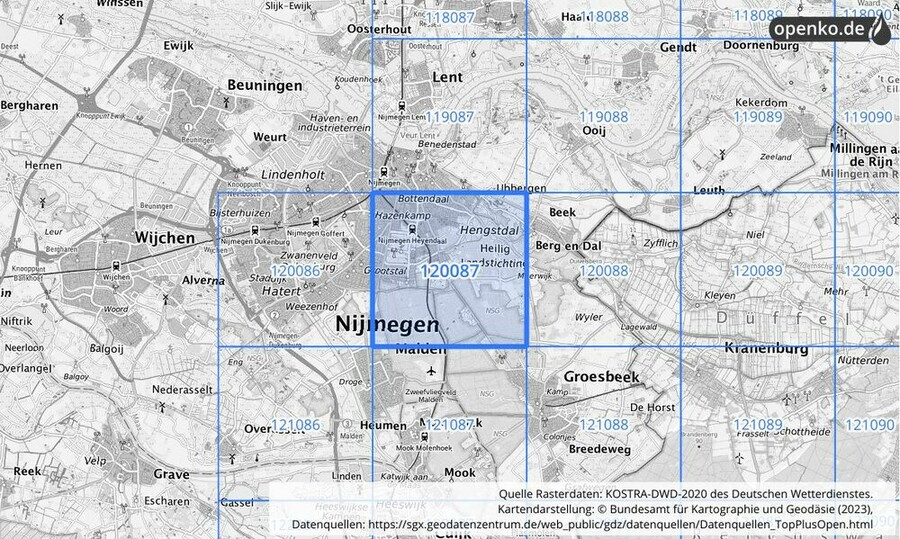 Übersichtskarte des KOSTRA-DWD-2020-Rasterfeldes Nr. 120087