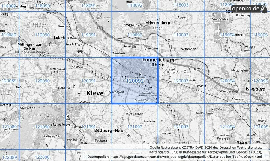 Übersichtskarte des KOSTRA-DWD-2020-Rasterfeldes Nr. 120092