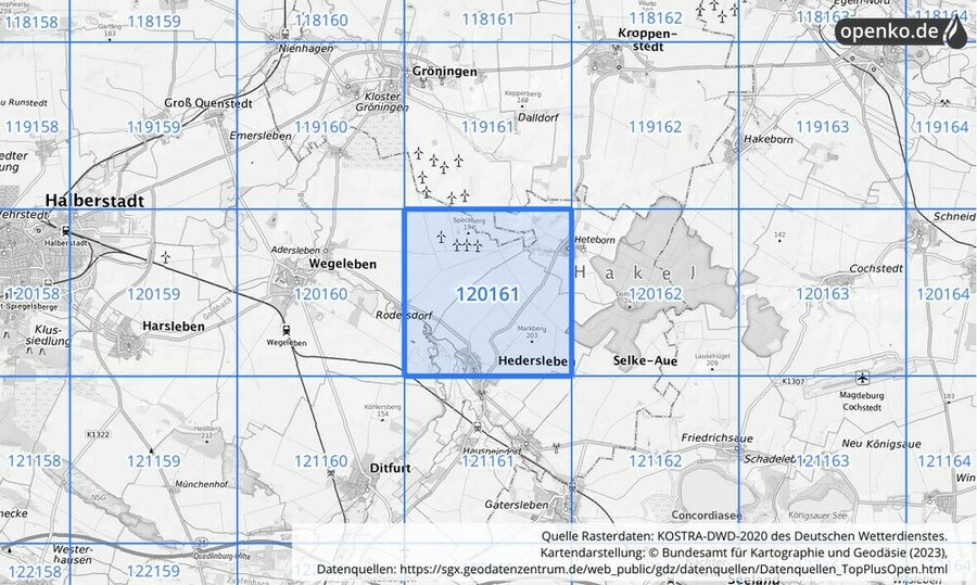 Übersichtskarte des KOSTRA-DWD-2020-Rasterfeldes Nr. 120161