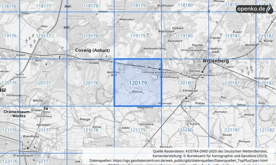 Übersichtskarte des KOSTRA-DWD-2020-Rasterfeldes Nr. 120179