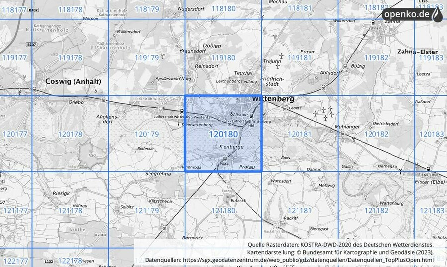 Übersichtskarte des KOSTRA-DWD-2020-Rasterfeldes Nr. 120180