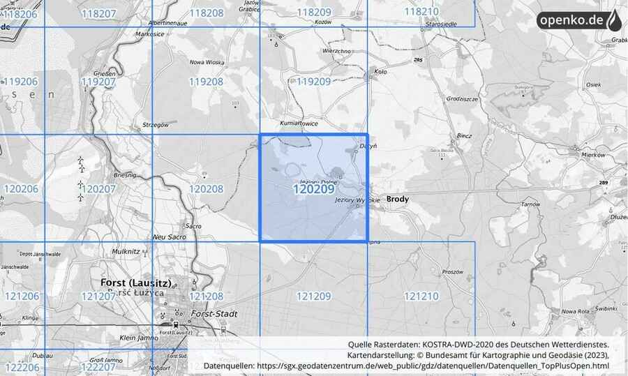 Übersichtskarte des KOSTRA-DWD-2020-Rasterfeldes Nr. 120209