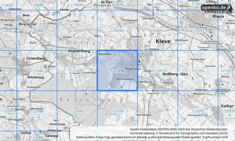 Übersichtskarte des KOSTRA-DWD-2020-Rasterfeldes Nr. 121090