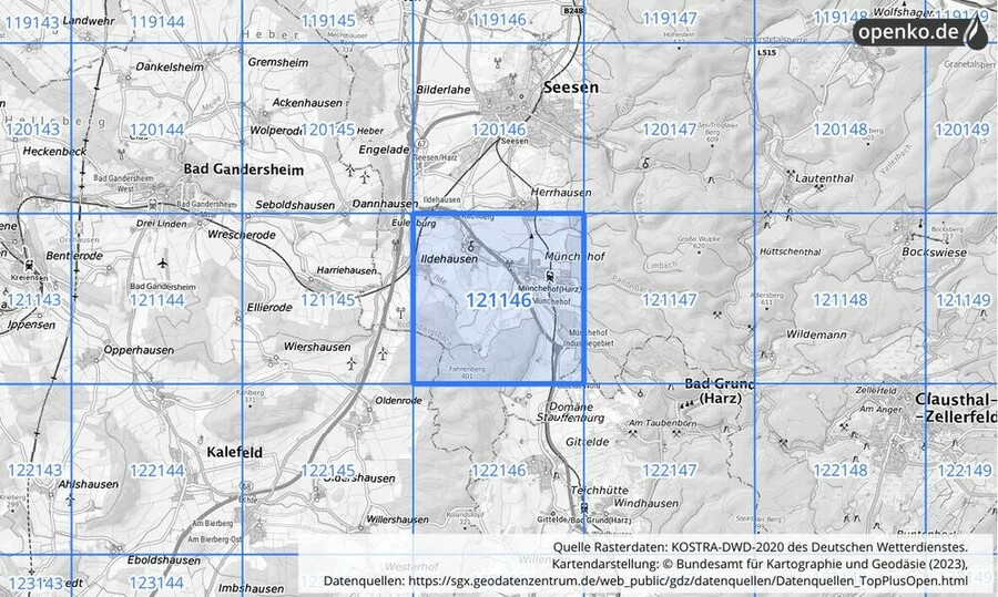 Übersichtskarte des KOSTRA-DWD-2020-Rasterfeldes Nr. 121146