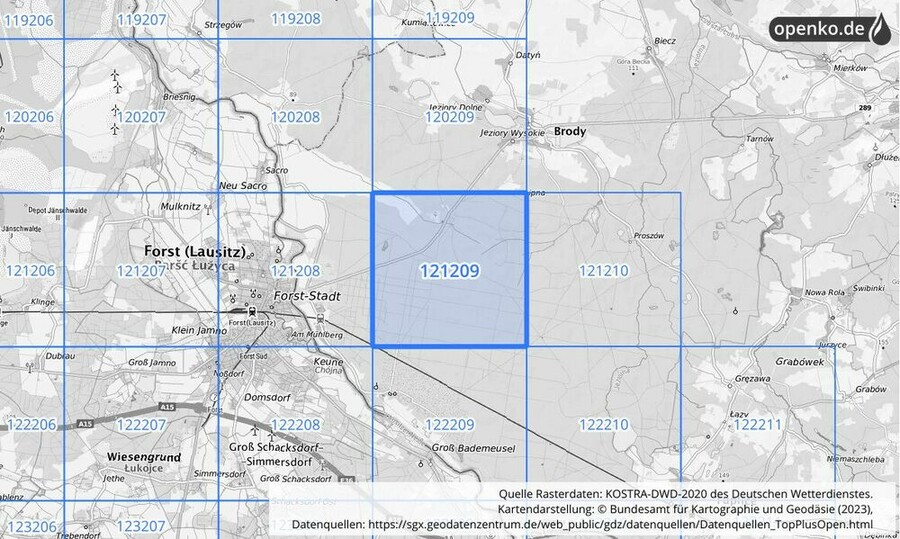 Übersichtskarte des KOSTRA-DWD-2020-Rasterfeldes Nr. 121209