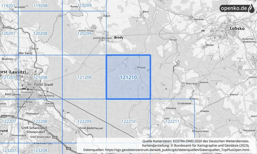 Übersichtskarte des KOSTRA-DWD-2020-Rasterfeldes Nr. 121210