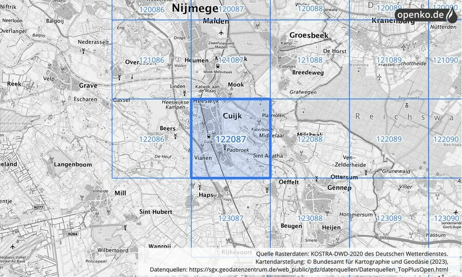 Übersichtskarte des KOSTRA-DWD-2020-Rasterfeldes Nr. 122087