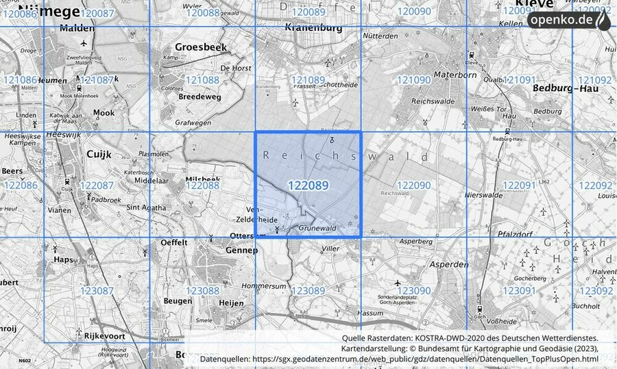 Übersichtskarte des KOSTRA-DWD-2020-Rasterfeldes Nr. 122089