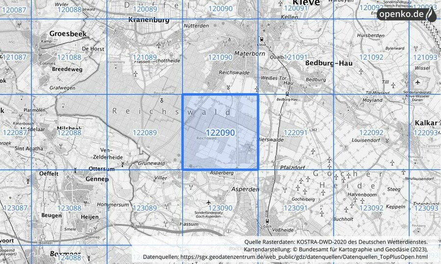 Übersichtskarte des KOSTRA-DWD-2020-Rasterfeldes Nr. 122090