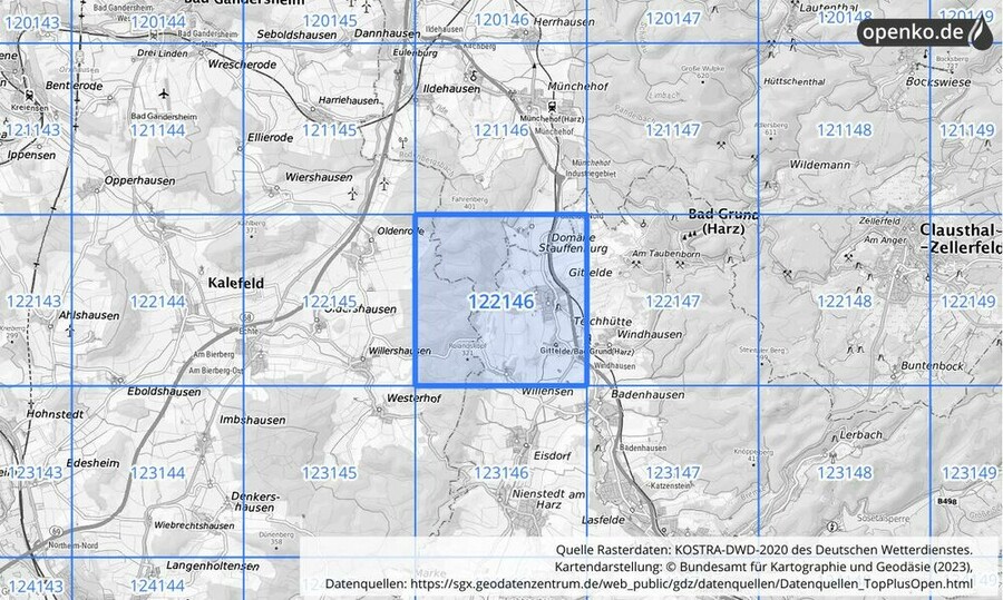 Übersichtskarte des KOSTRA-DWD-2020-Rasterfeldes Nr. 122146