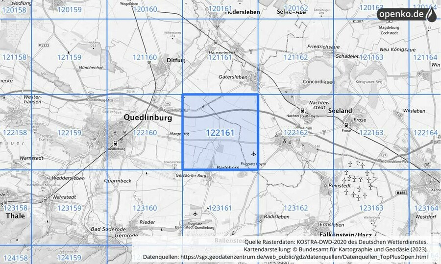 Übersichtskarte des KOSTRA-DWD-2020-Rasterfeldes Nr. 122161