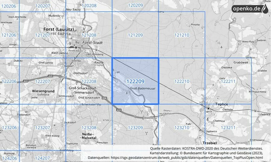 Übersichtskarte des KOSTRA-DWD-2020-Rasterfeldes Nr. 122209