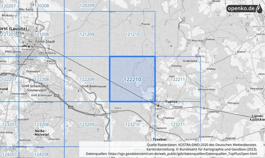 Übersichtskarte des KOSTRA-DWD-2020-Rasterfeldes Nr. 122210