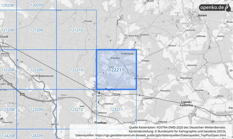 Übersichtskarte des KOSTRA-DWD-2020-Rasterfeldes Nr. 122211