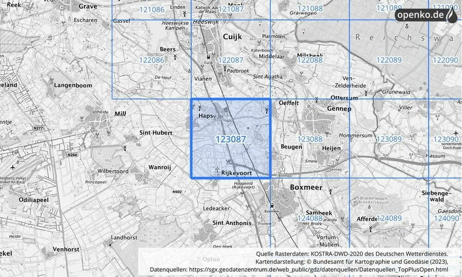 Übersichtskarte des KOSTRA-DWD-2020-Rasterfeldes Nr. 123087