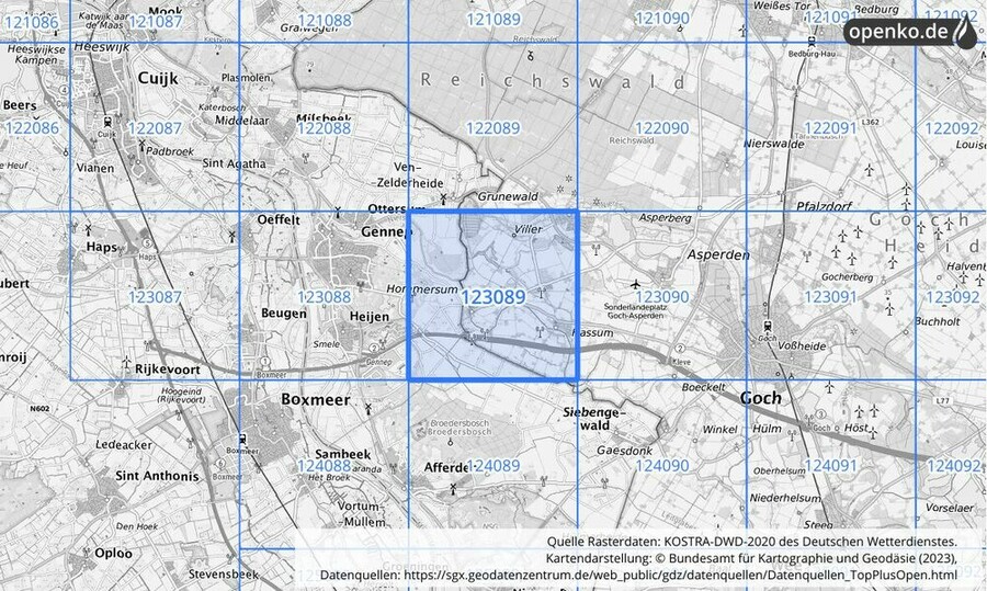 Übersichtskarte des KOSTRA-DWD-2020-Rasterfeldes Nr. 123089