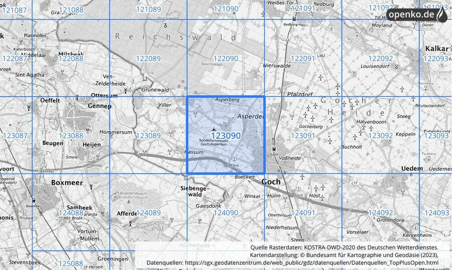 Übersichtskarte des KOSTRA-DWD-2020-Rasterfeldes Nr. 123090