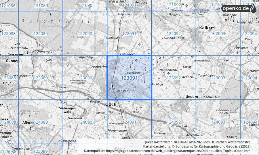 Übersichtskarte des KOSTRA-DWD-2020-Rasterfeldes Nr. 123091