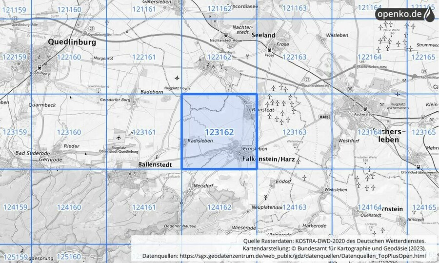 Übersichtskarte des KOSTRA-DWD-2020-Rasterfeldes Nr. 123162