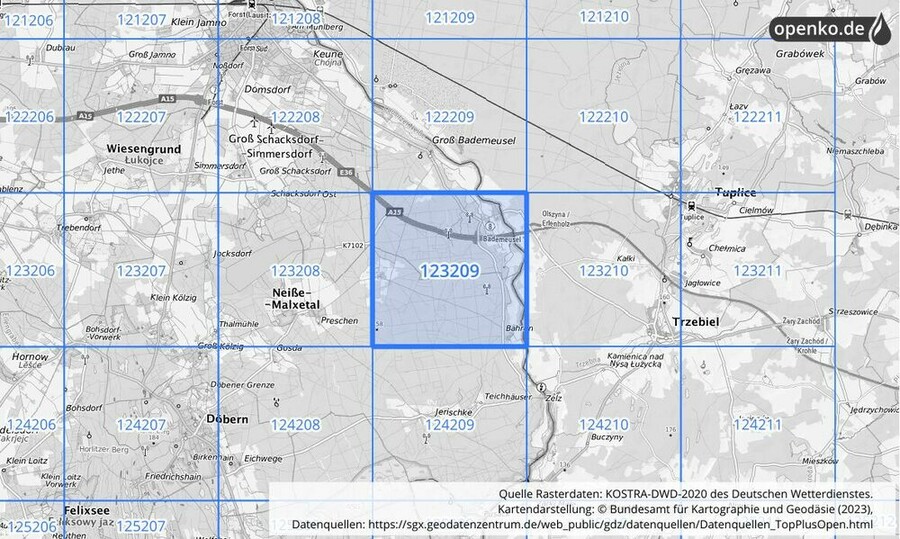 Übersichtskarte des KOSTRA-DWD-2020-Rasterfeldes Nr. 123209