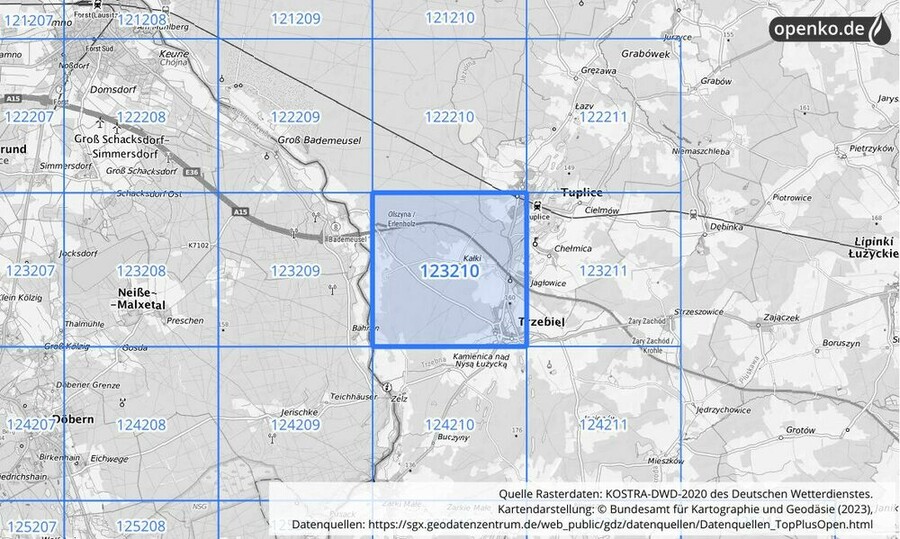 Übersichtskarte des KOSTRA-DWD-2020-Rasterfeldes Nr. 123210